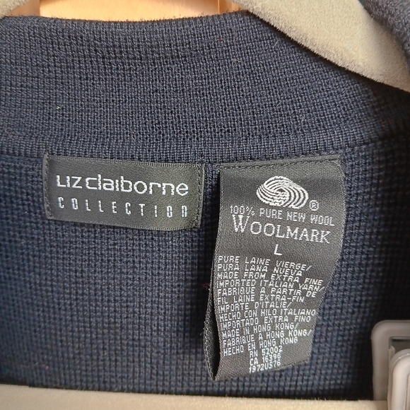 Women's Liz Claiborne navy wool zip-front sweater size L - Picture 4 of 4